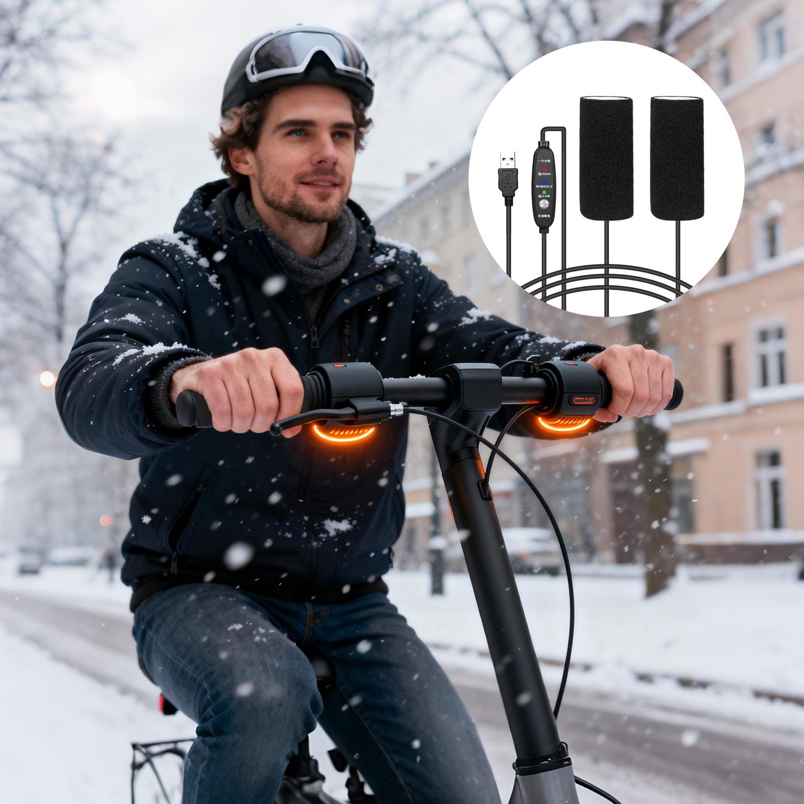 Handlebar Grip Heated - オートバイ用ヒートグリップ 3段階温度調節 5V USBポート 冬用ハンドルバーカバー 男女兼用